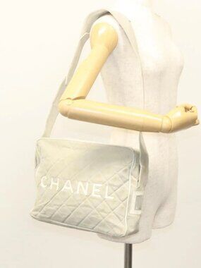 CHANEL Shoulder Bag Canvas Gray Silver
